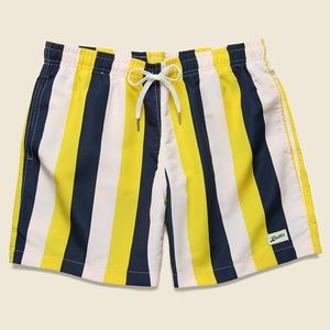 Bather Trunk Co. STRIPED SWIM TRUNK - PINK/YELLOW